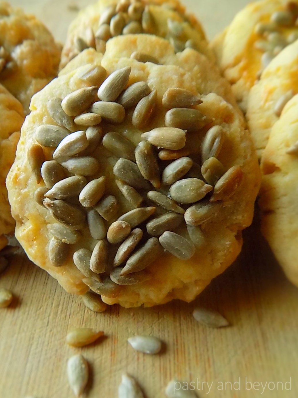 Front view of savory sunflower seed cookies.