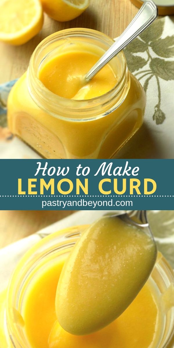 Homemade lemon curd with text overlay.