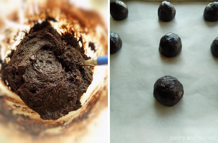 Collage of cookie dough and balls out of the dough.