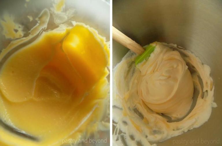 Folding the lemon curd into heavy cream.