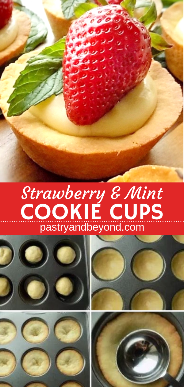Strawberry & Mint Cookie Cups with Pastry Cream