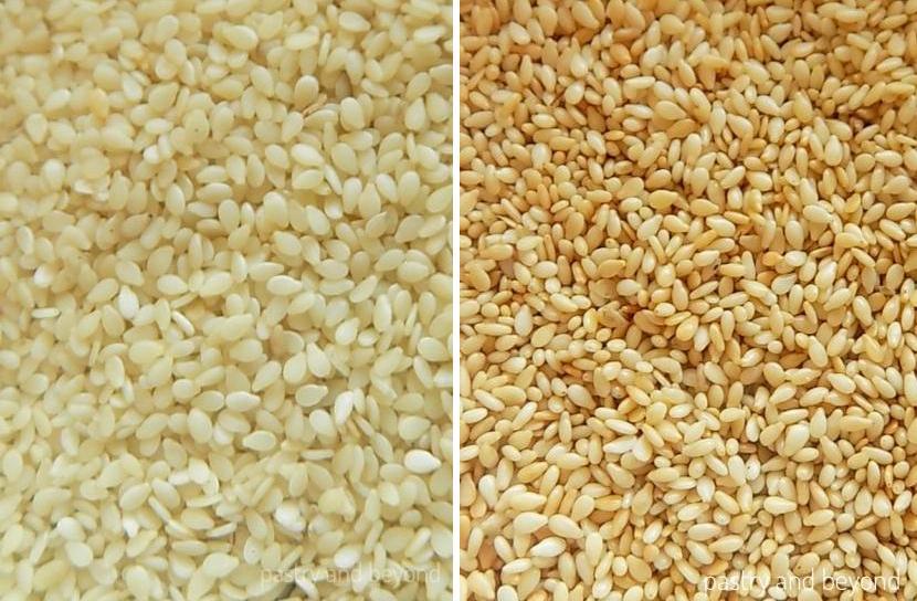 Ssame seeds before and after toasting.