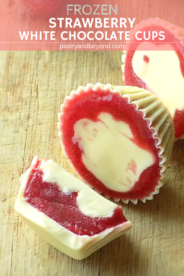 Frozen strawberry and white chocolate cups.