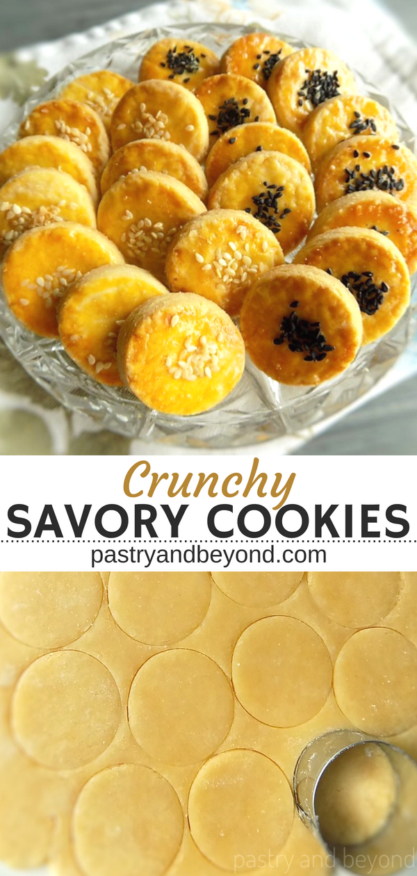 Collage for savory cookies with text overlay.