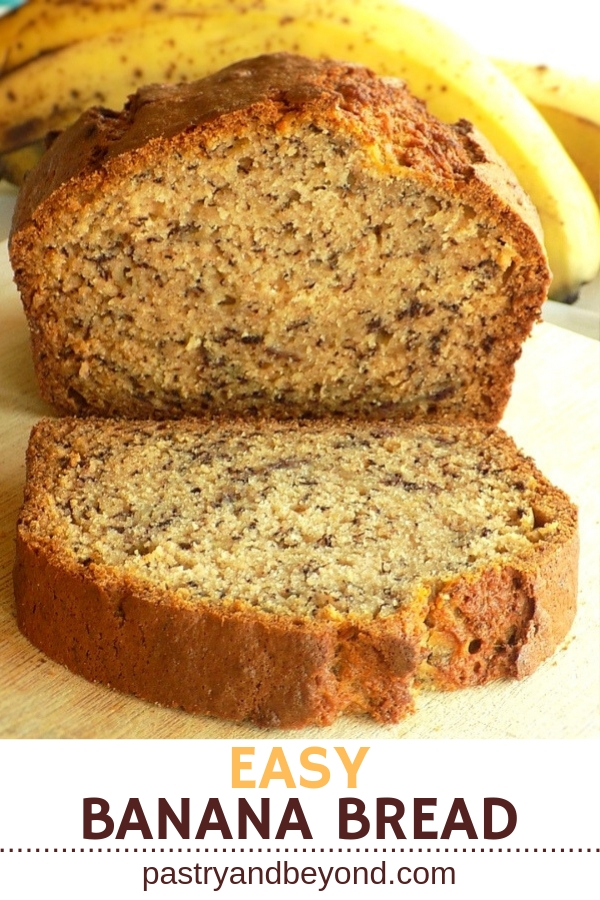Banana bread on a wooden surface.