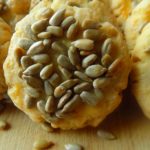 Savory sunflower seed cookies in a row.