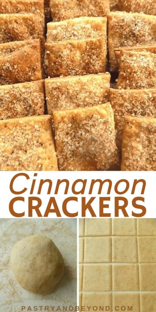 Cinnamon crackers in a row and steps of making these crackers.