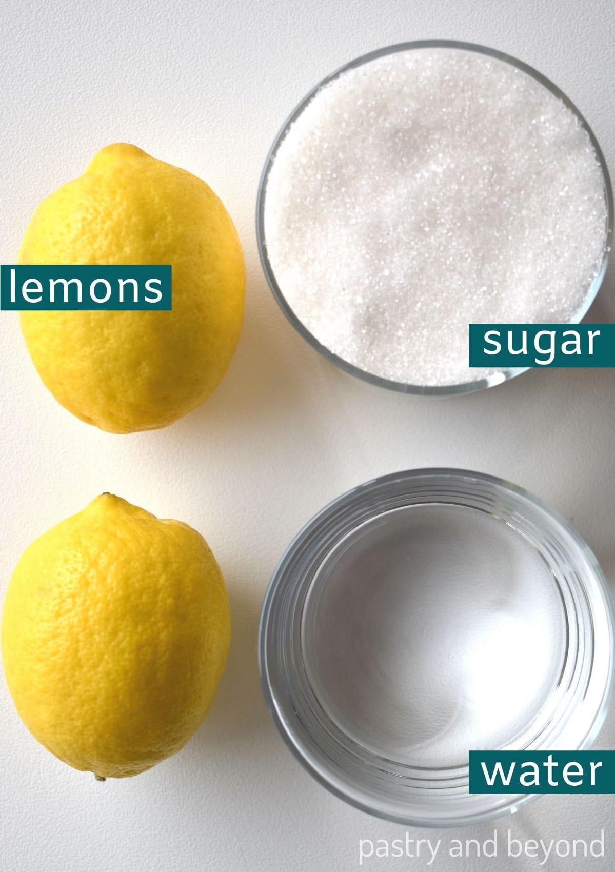 Ingredients to make candied lemon slices.