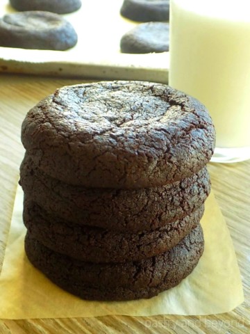Stacked chocolate cookies.