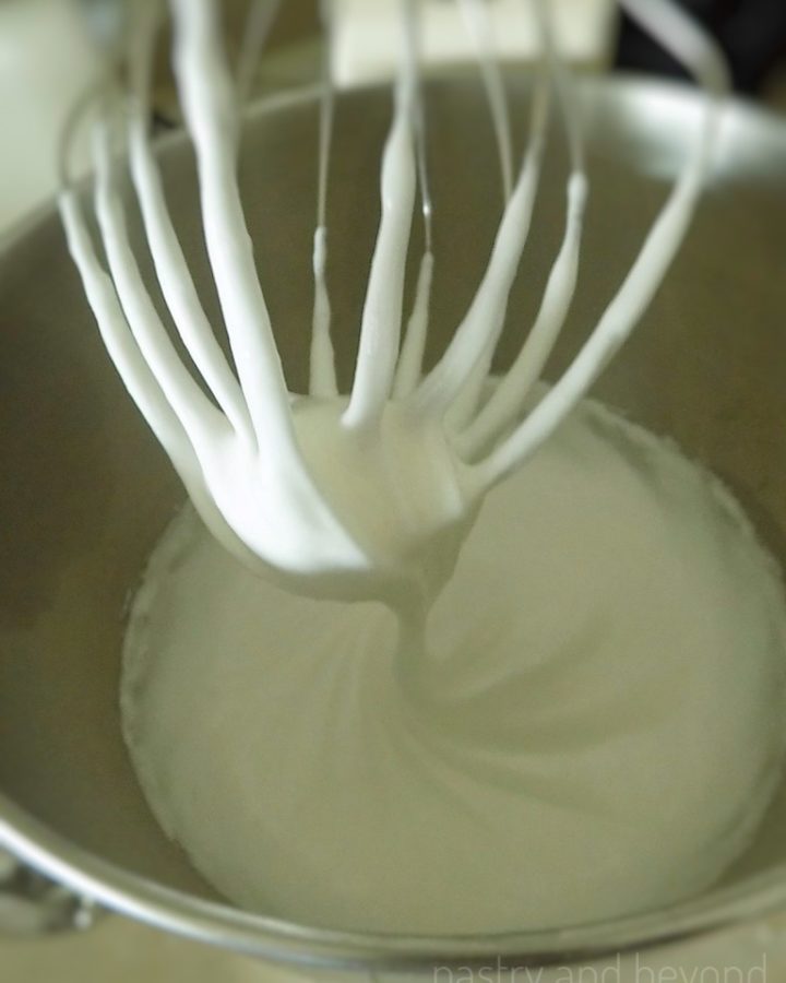 Meringue on stand mixer whisk.