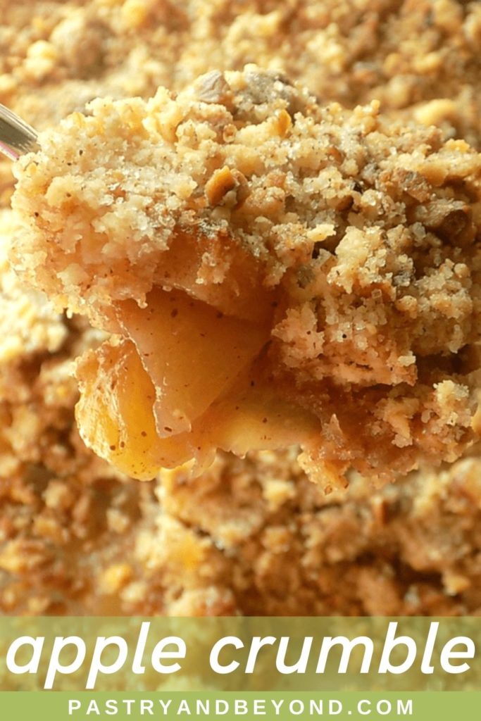 Apple crumble on a spoon.