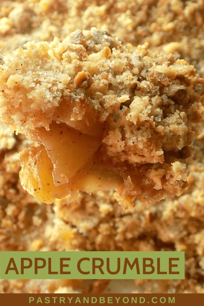 Apple crumble on a spoon.