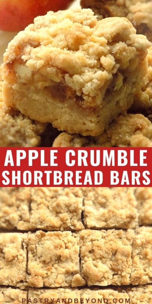 Apple pie bars with text overlay.