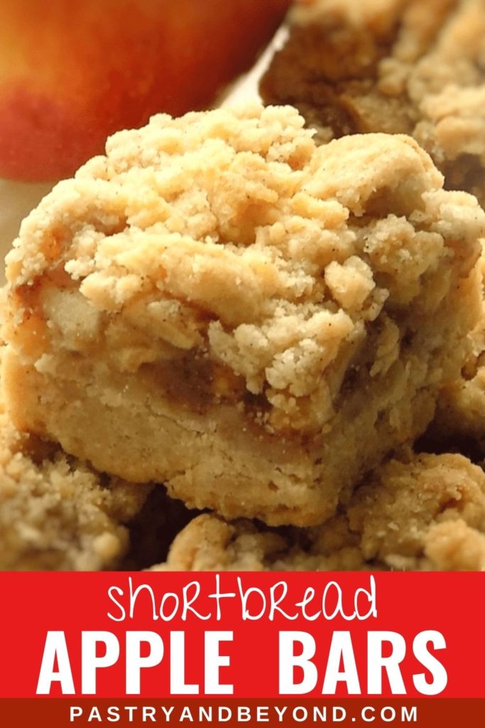 Apple crumble bars with text overlay.