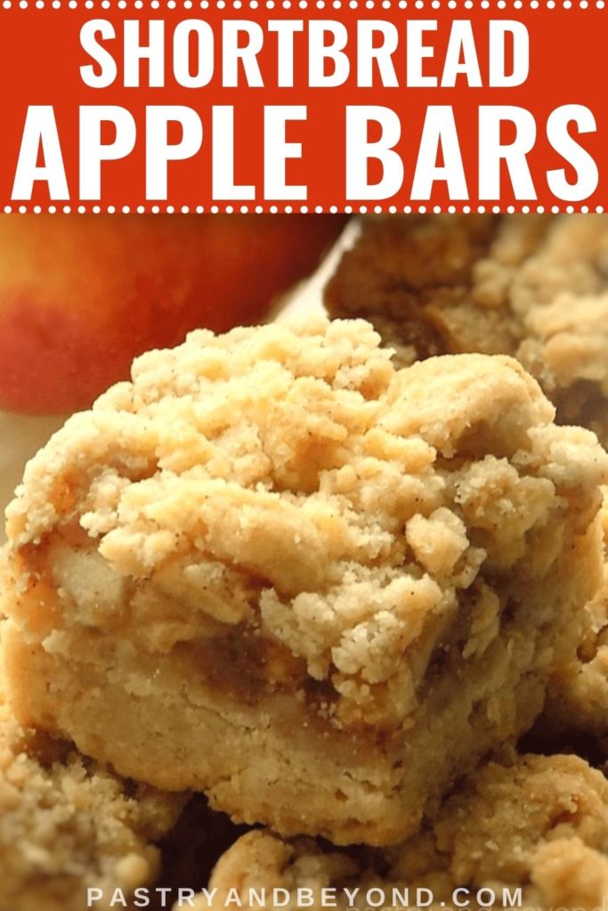 Apple crumble bars with text overlay.