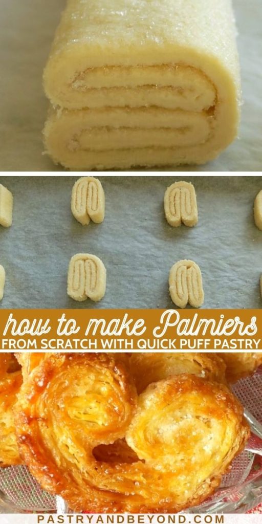 Step by step palmiers with text overlay.