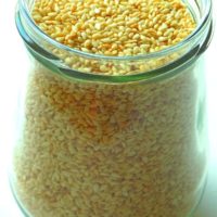 Toasted sesame seeds in a jar.