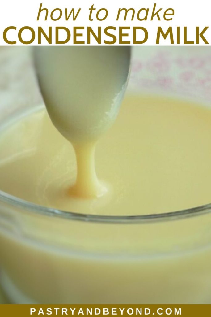 Pin of condensed milk dropping from a spoon