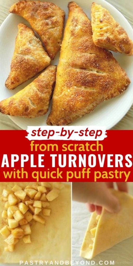 Apple turnovers with text overlay.