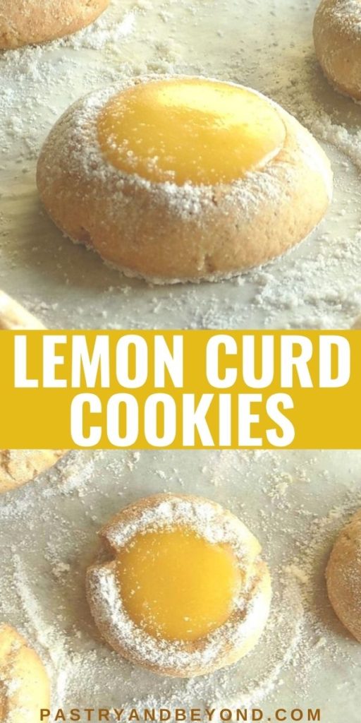 Lemon curd cookies with text overlay.