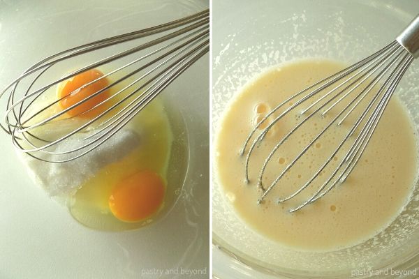 Whisking the egg and sugar in a medium bowl.