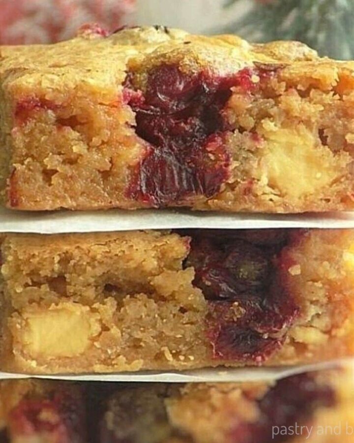 Stacked cranberry white chocolate blondies