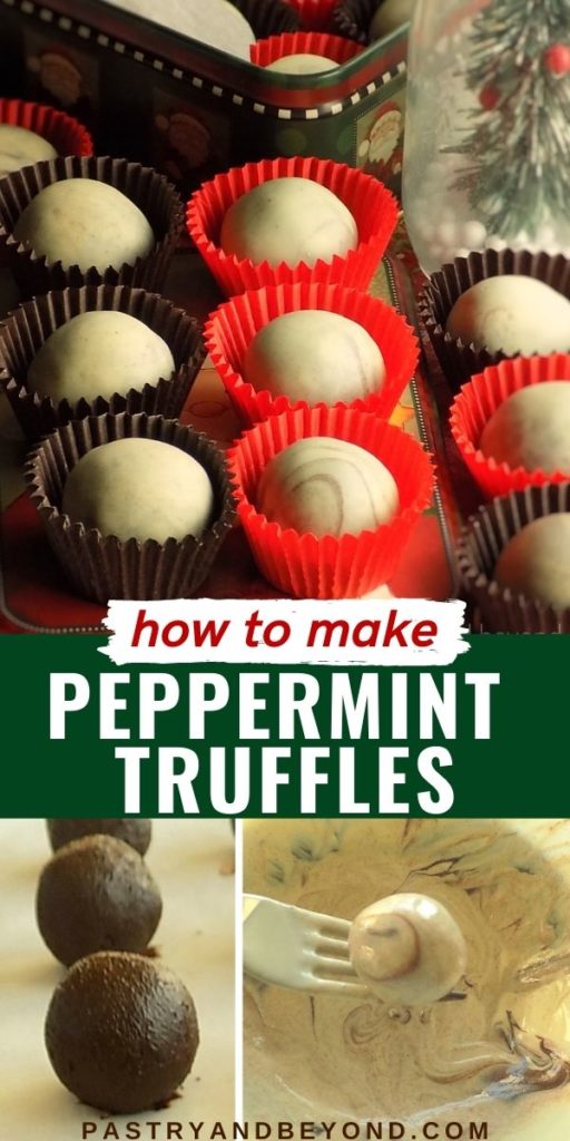 Peppermint truffles in mini cupcake liners with step by step photos.