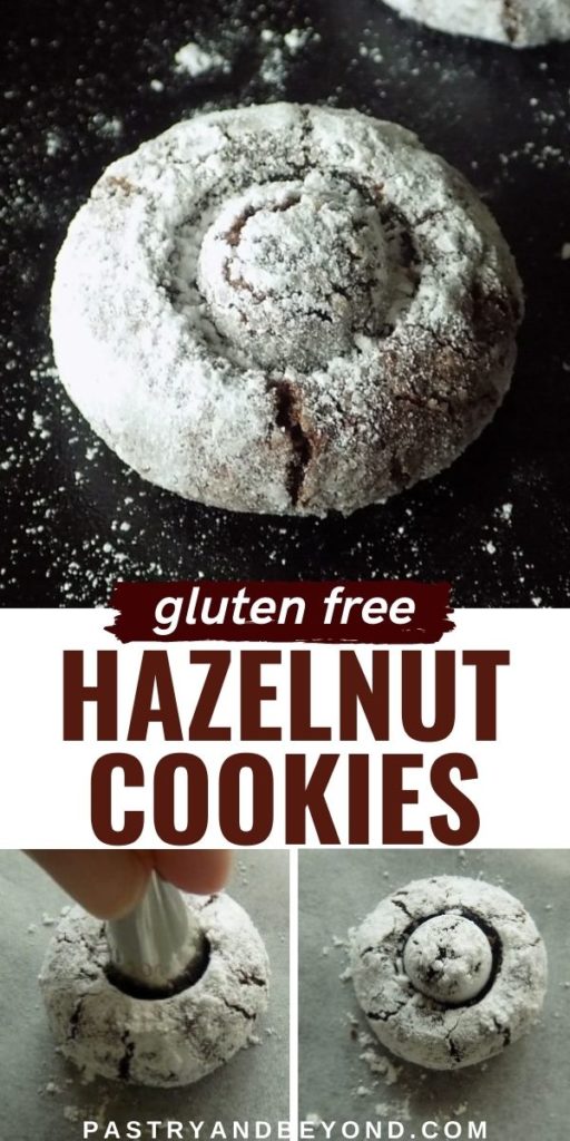 Gluten free hazelnut cookies with text overlay.