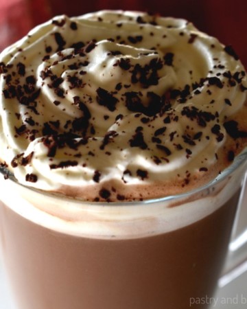 Hot Chocolate with whipped cream and grated chocolate on top.