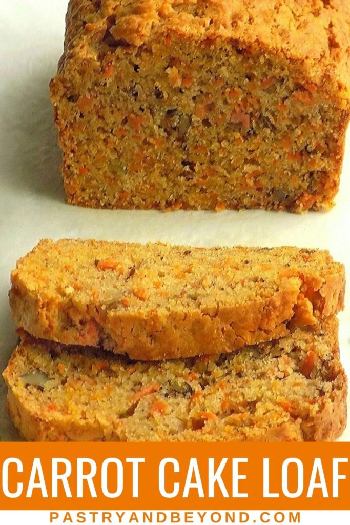 Carrot cake loaf with text overlay