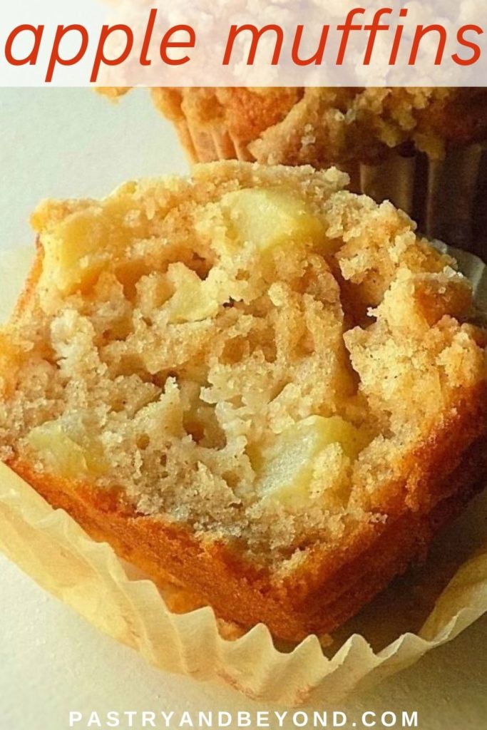 Showing half of the apple crumble muffin to show the inside.