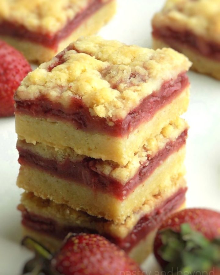 Stacked strawberry bars.