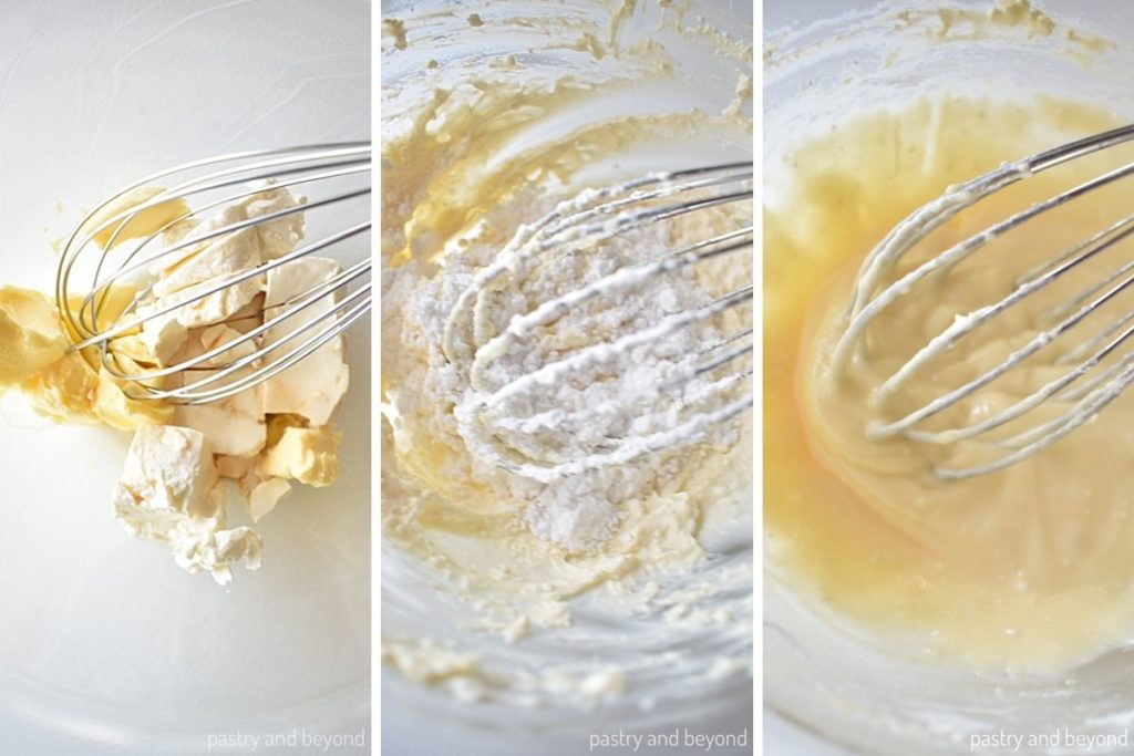 Collage for making cream cheese icing.