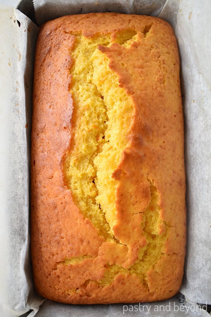Orange loaf in a pan.
