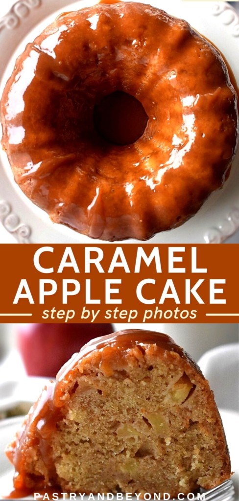 Collage for caramel apple bundt cake with text overlay.