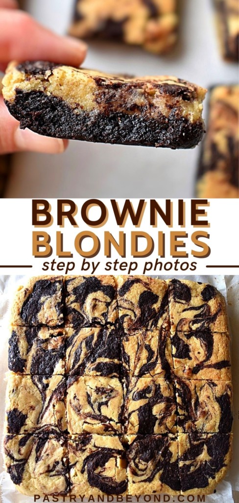 Collage for brownie blondies with text overlay.