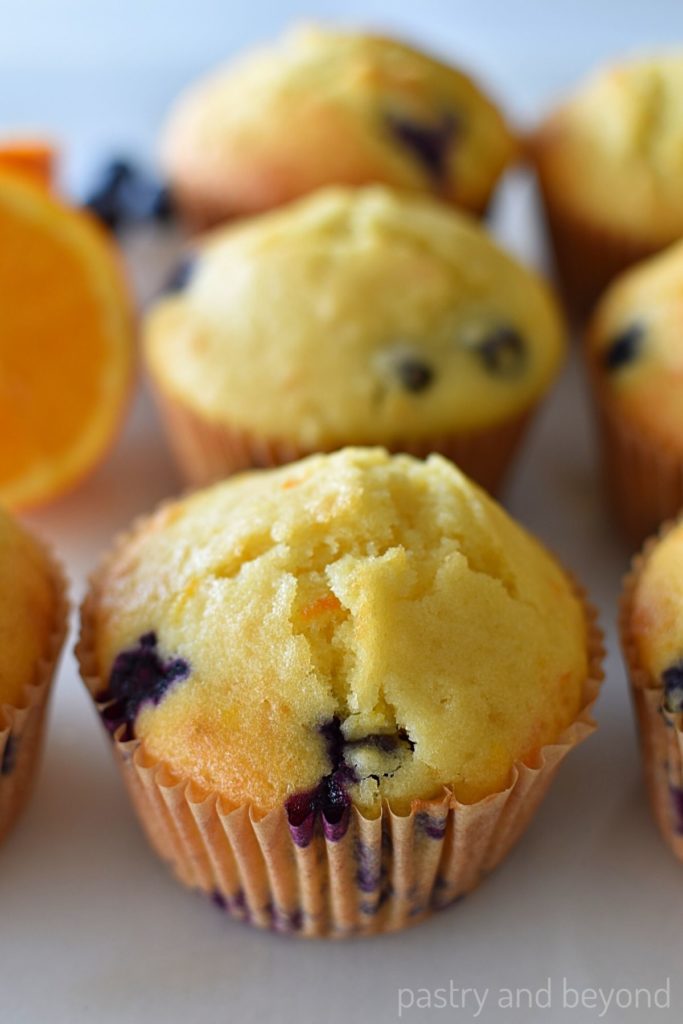 A close up to the blueberry orange muffin.