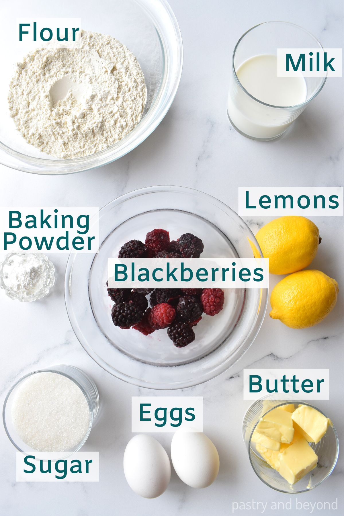 Ingredients for lemon blackberry bread.