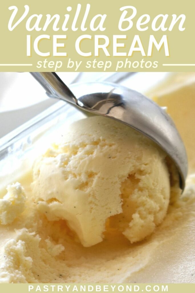Vanilla bean ice cream with text overlay.