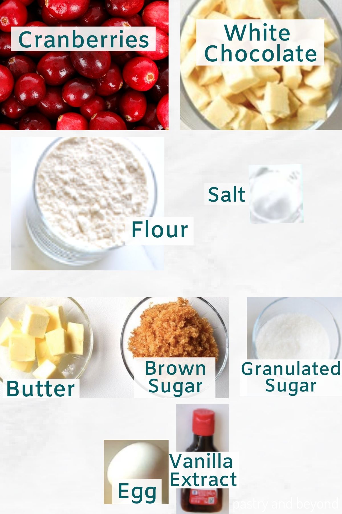 Ingredients to make cranberry white chocolate blondies.