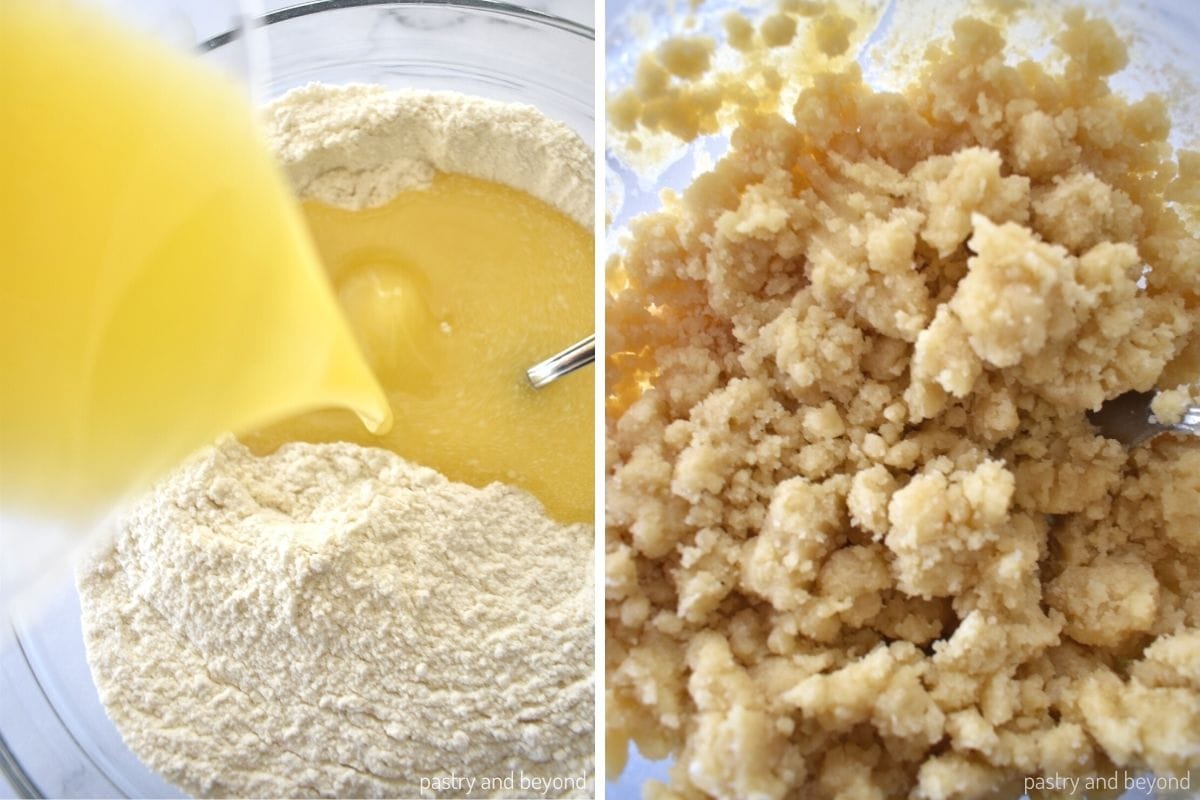 Collage for mixing flour and sugar mixture with melted butter.