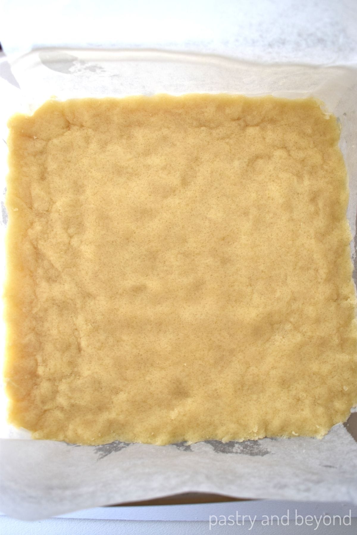 Crust dough lined in a pan.