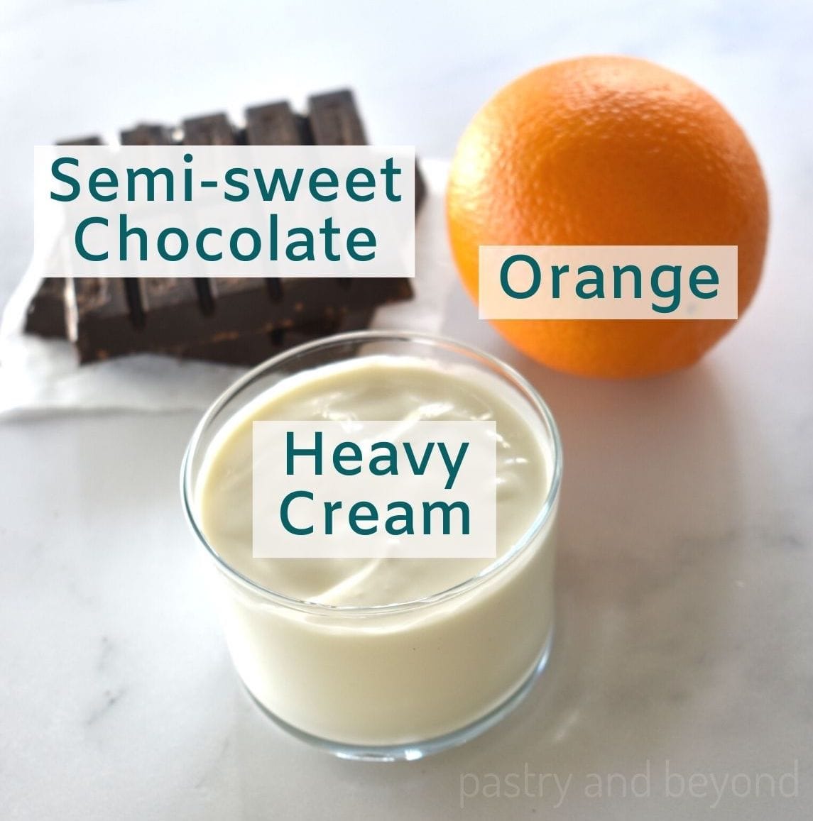 Ingredients to make chocolate orange ganache.