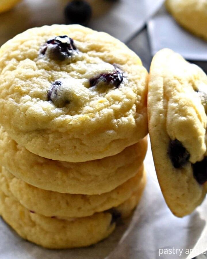 Stacked lemon blueberry cookies.