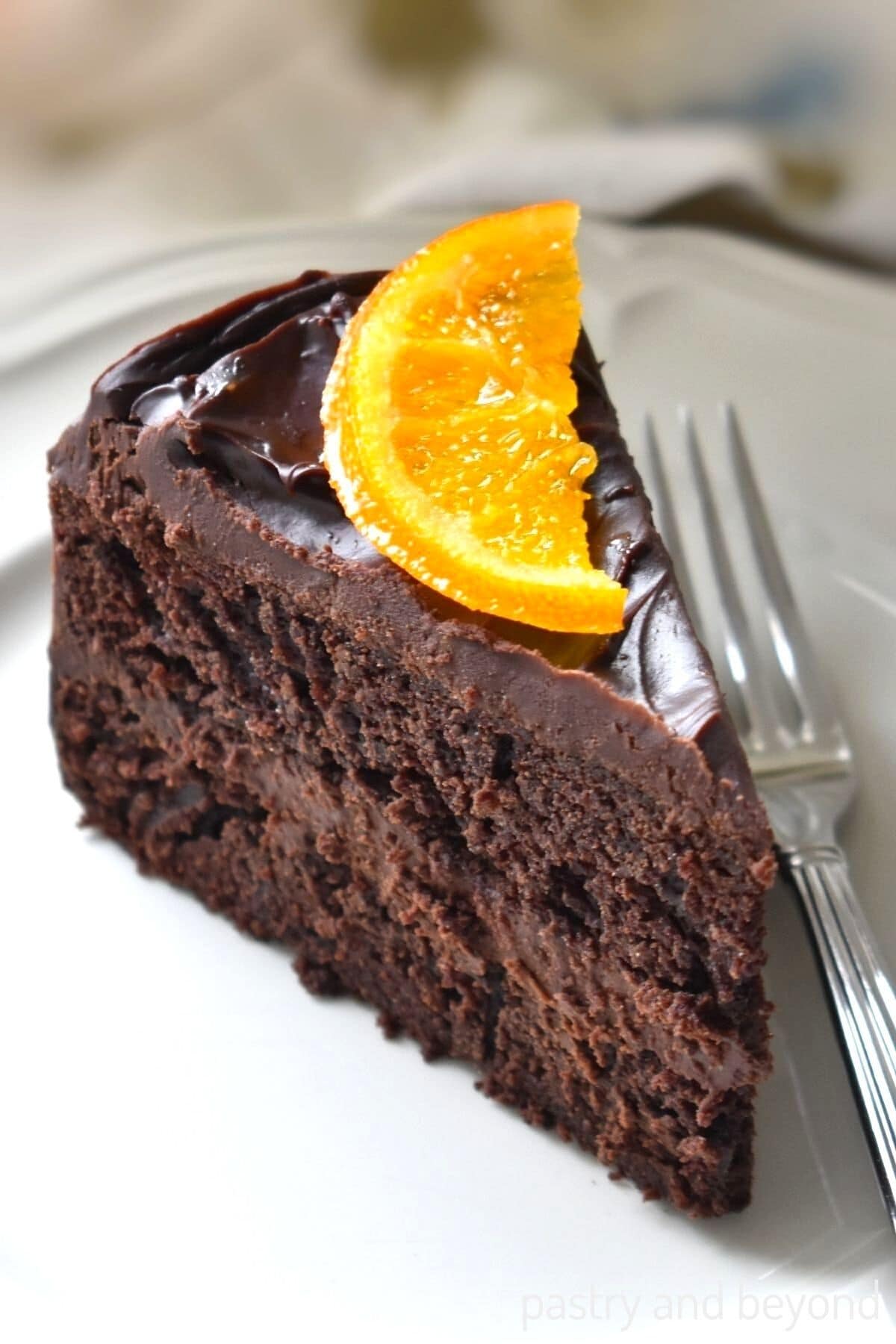 A slice of chocolate orange cake.