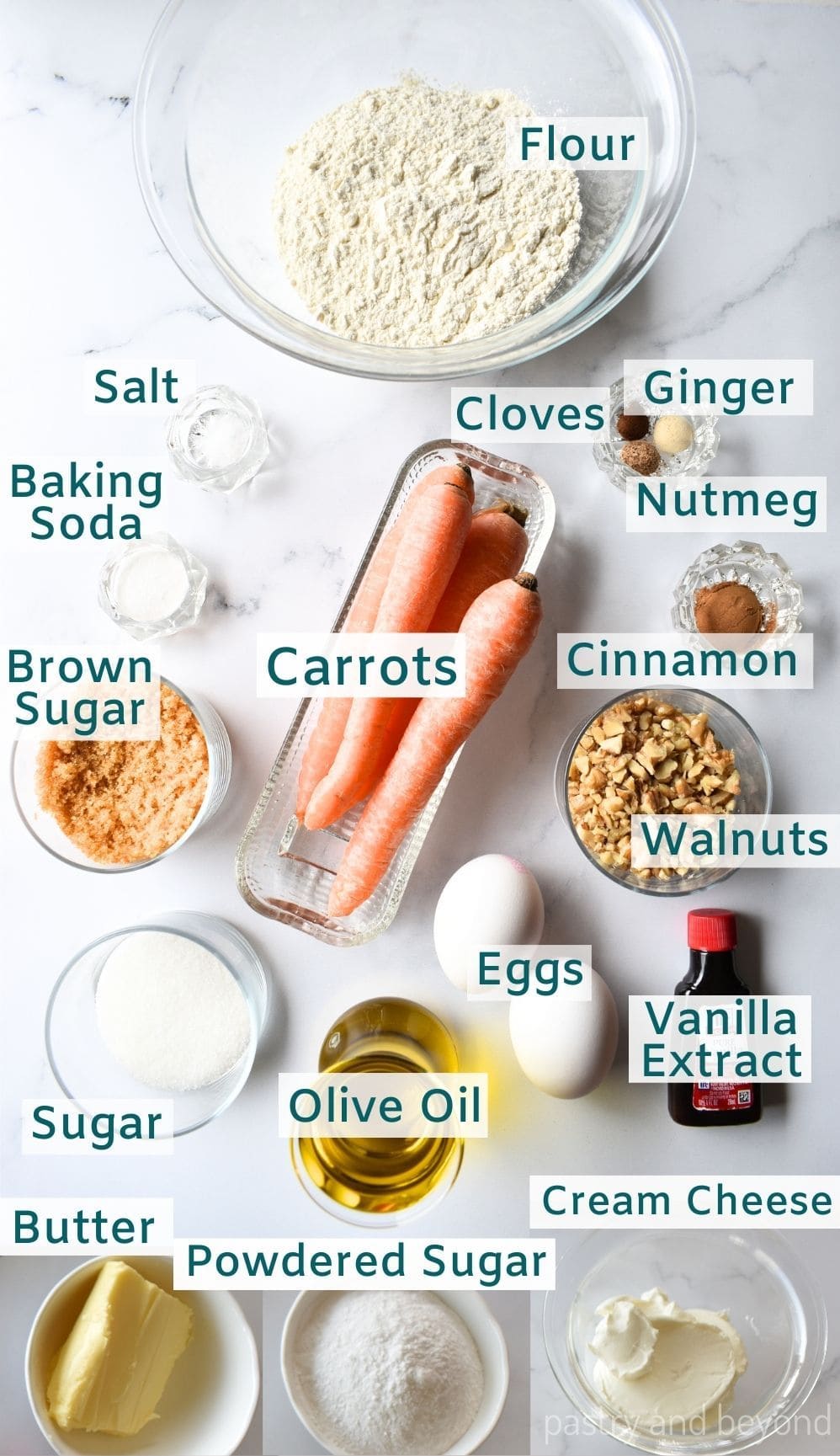 Ingredients to make mini carrot cake.