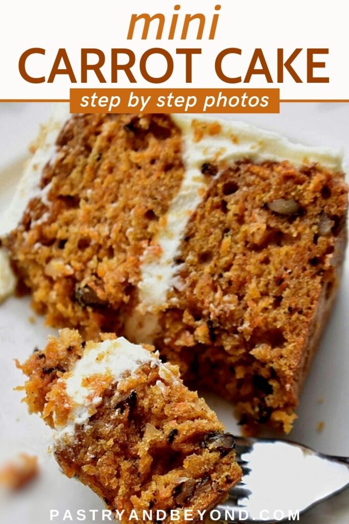 A slice of carrot cake with a bite taken from it.
