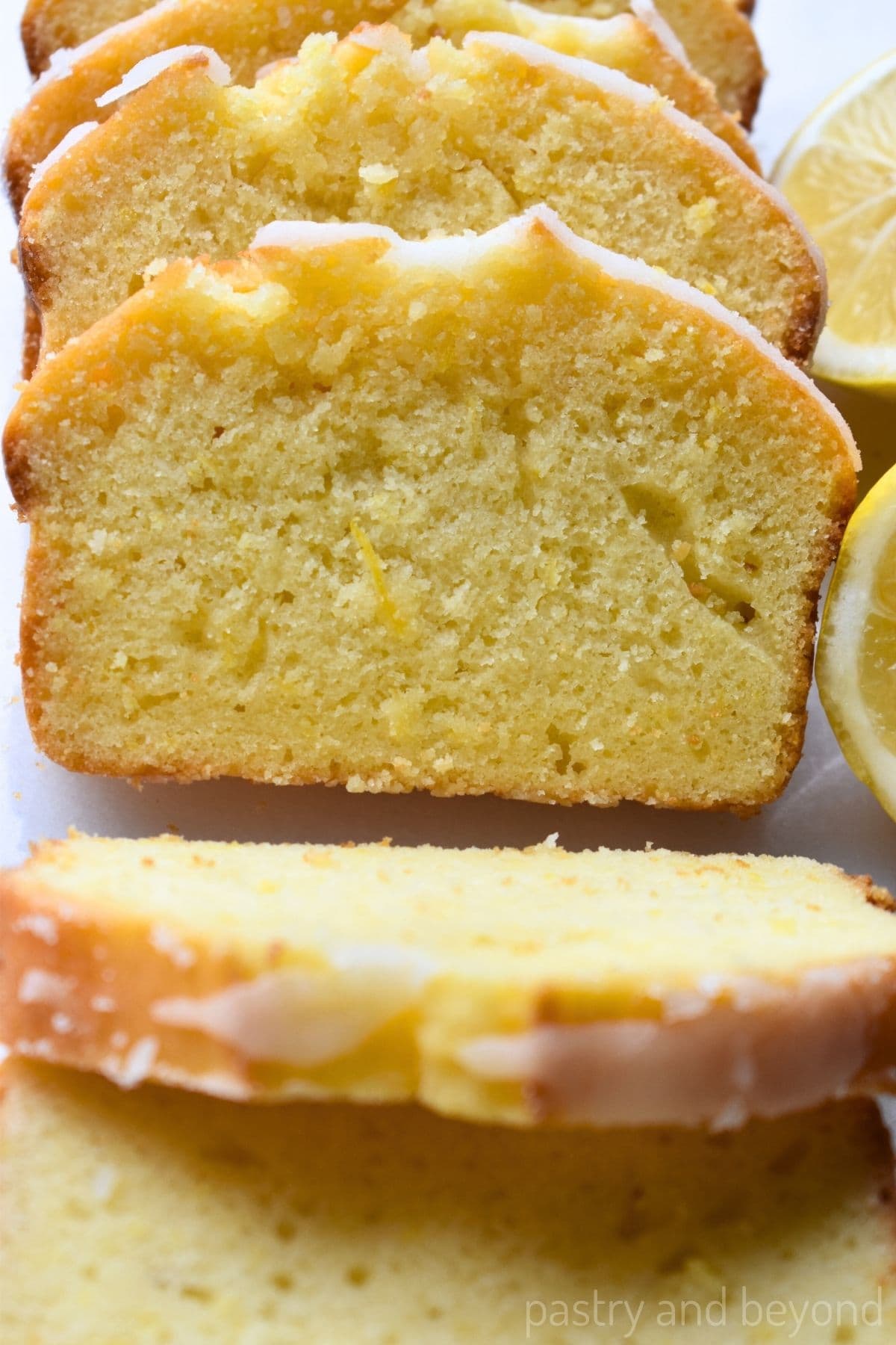Lemon loaf cake in a row.