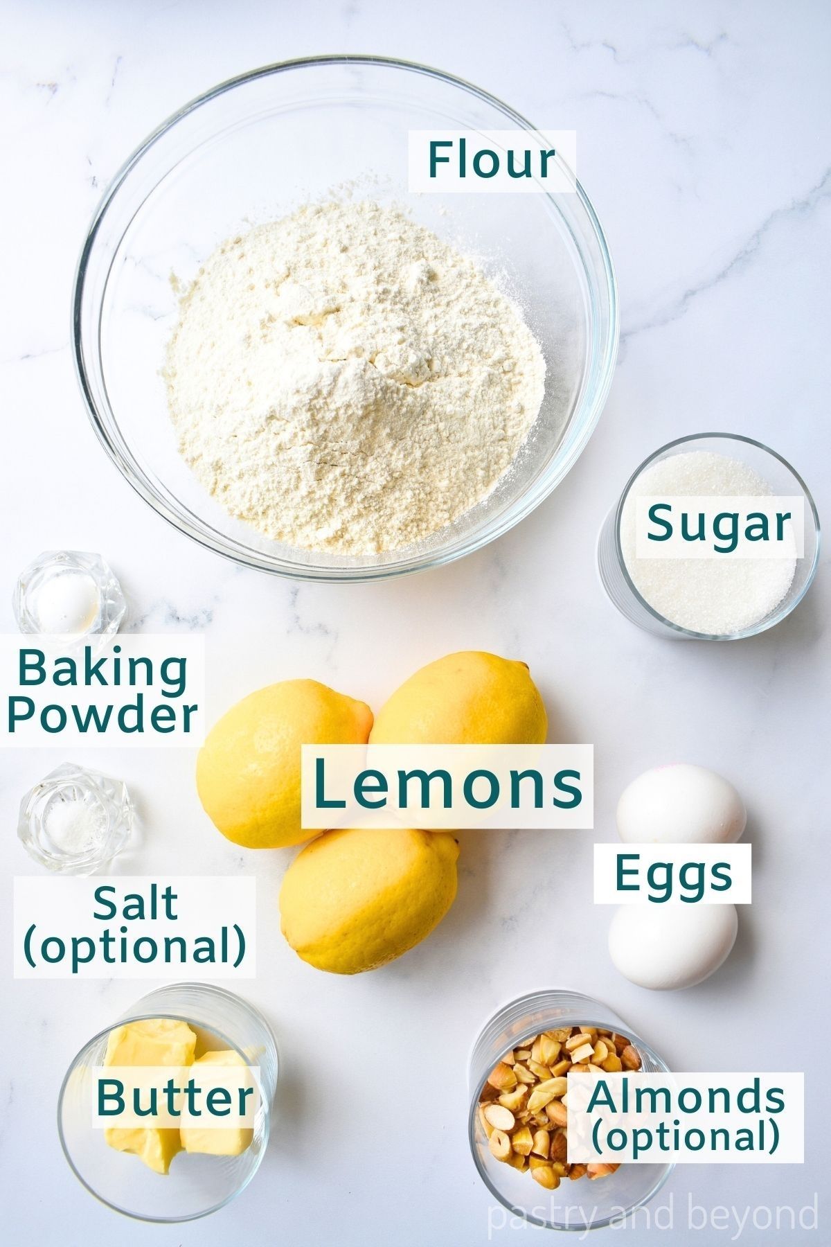 Ingredients to make lemon biscotti.
