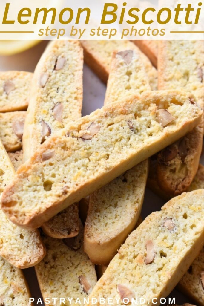 Lemon biscotti with text overlay.
